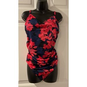 Aqua Green One Piece Swimsuit Sz XL Red Blue Floral Swim Adjustable NWOT